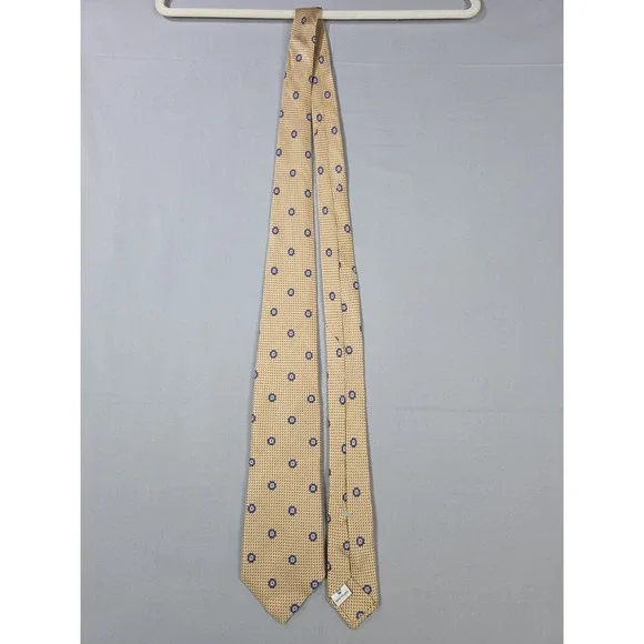 Peter Millar Silk Tie Yellow/Beige Geometric Designer Pattern Hand Folded Mens - Picture 3 of 8